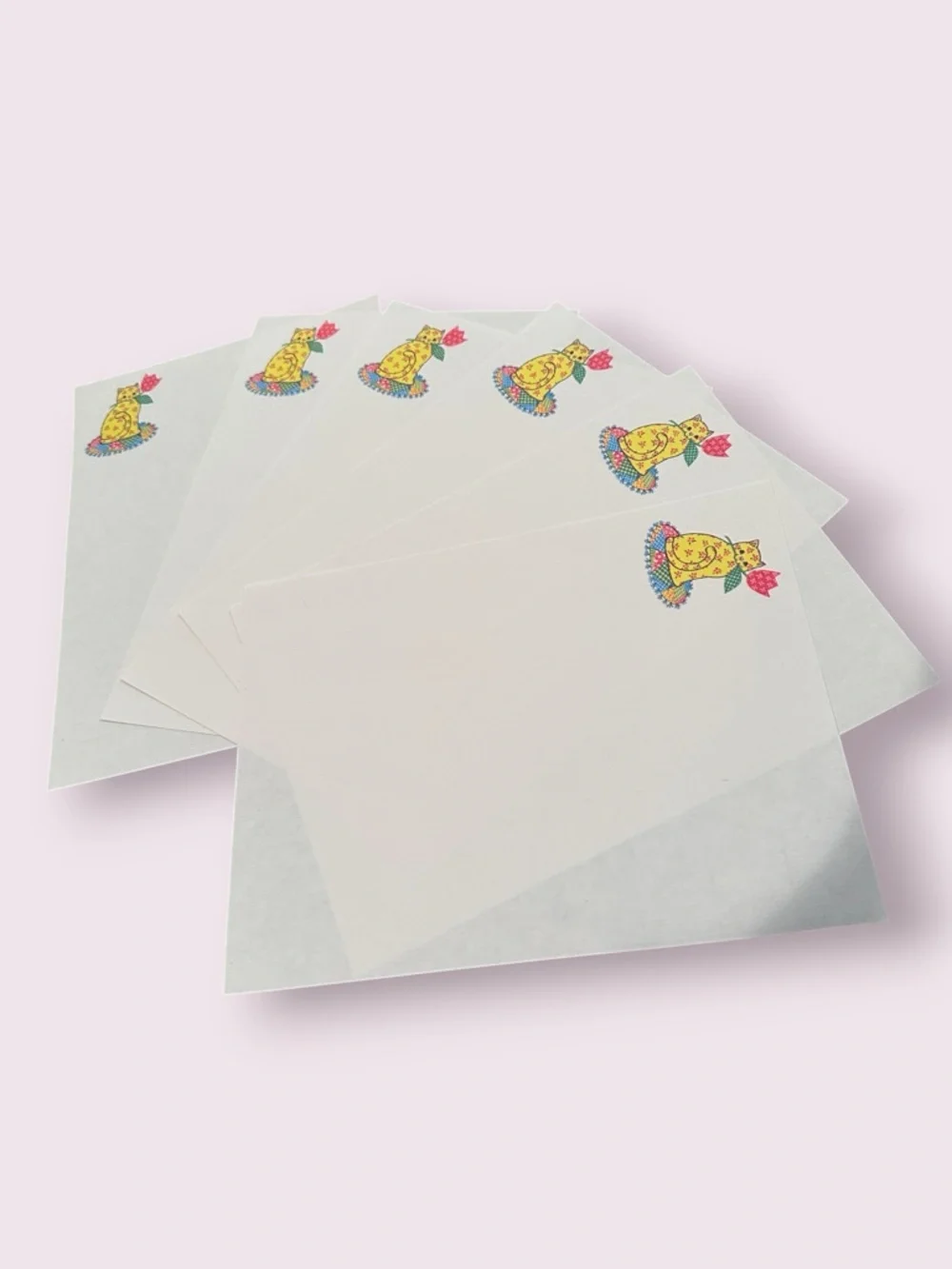 Vintage Quilt Floral Pattern Cat Note Paper Set 6 w/Cat 12 Plain White 6 x 8